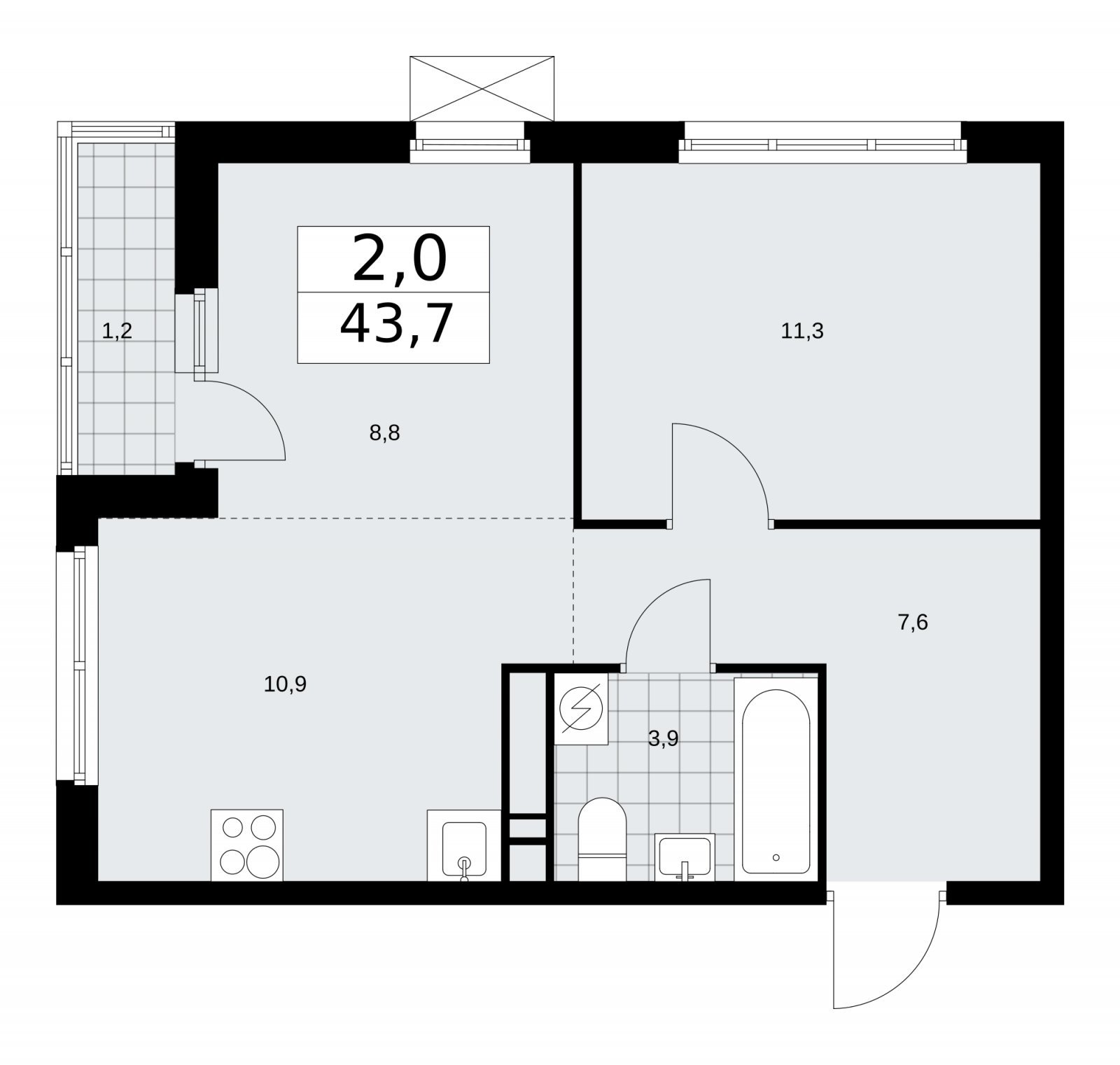 2-комнатная квартира (евро) с частичной отделкой, 43.7 м2, 10 этаж, сдача 1 квартал 2026 г., ЖК Скандинавия, корпус 37.1.2 - объявление 2216407 - фото №1