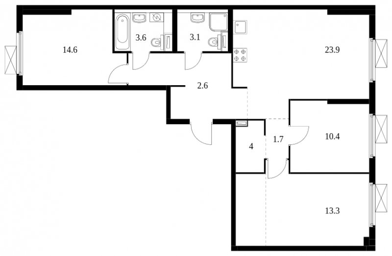 3-комнатная квартира с полной отделкой, 88.1 м2, 4 этаж, сдача 3 квартал 2024 г., ЖК Амурский парк, корпус 2 - объявление 1615213 - фото №1