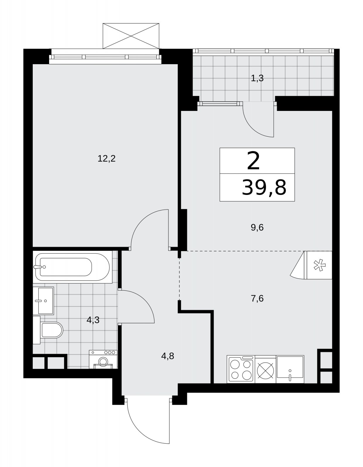 2-комнатная квартира (евро) с частичной отделкой, 39.8 м2, 8 этаж, сдача 2 квартал 2026 г., ЖК Деснаречье, корпус 4.5 - объявление 2264420 - фото №1