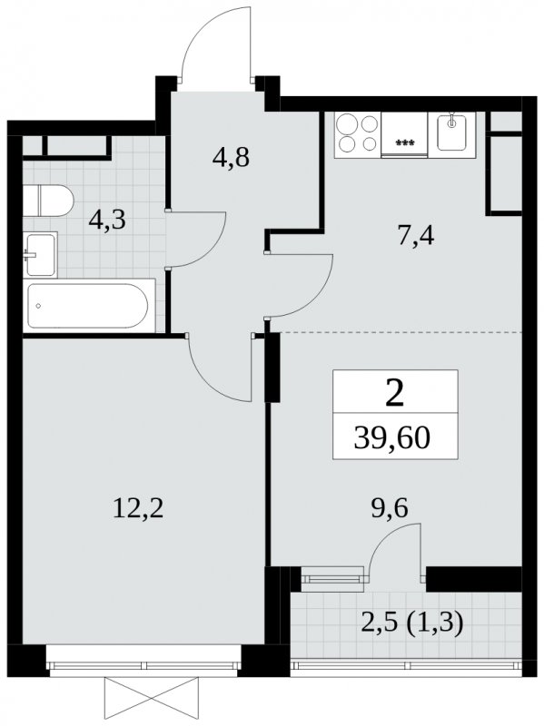2-комнатная квартира (евро) без отделки, 39.6 м2, 15 этаж, сдача 2 квартал 2024 г., ЖК Прокшино, корпус 6.1 - объявление 2062934 - фото №1