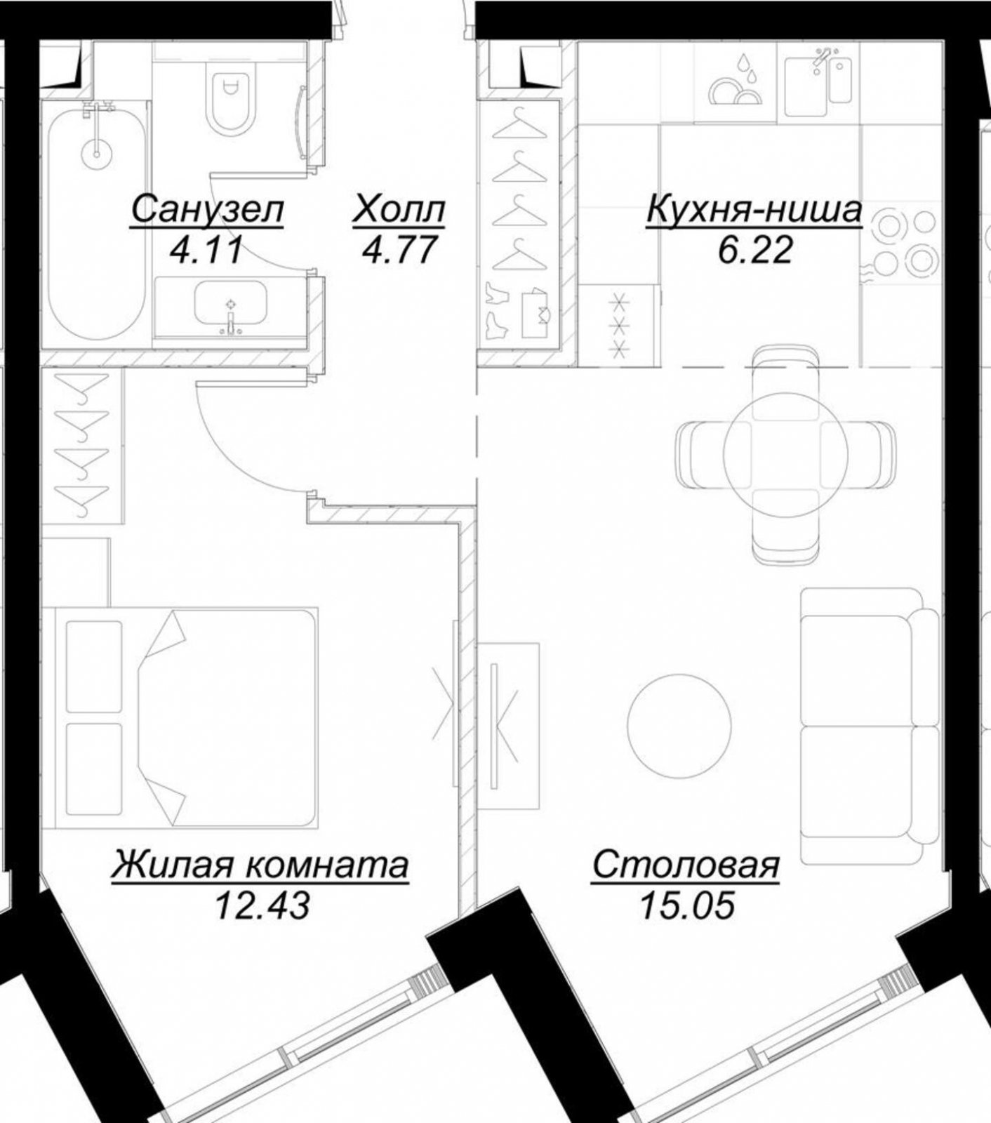 1-комнатная квартира с полной отделкой, 42.58 м2, 4 этаж, сдача 4 квартал 2024 г., ЖК MOD, корпус Stein - объявление 2191440 - фото №1