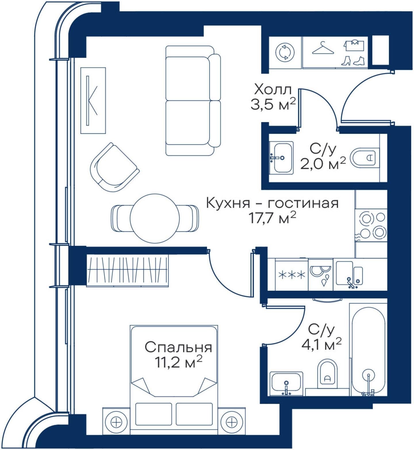 1-комнатная квартира с частичной отделкой, 38.5 м2, 35 этаж, сдача 3 квартал 2025 г., ЖК City Bay, корпус Atlantic Ocean 3 - объявление 2213616 - фото №1
