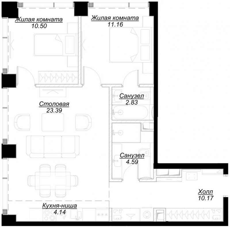 2-комнатная квартира с частичной отделкой, 66.58 м2, 24 этаж, сдача 4 квартал 2024 г., ЖК MOD, корпус Mod.M - объявление 1788456 - фото №1