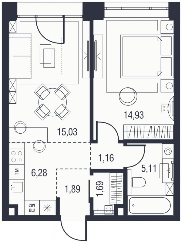 2-комнатная квартира (евро) без отделки, 46.09 м2, 10 этаж, сдача 3 квартал 2023 г., ЖК AFI Park Воронцовский, корпус 5 - объявление 1685123 - фото №1