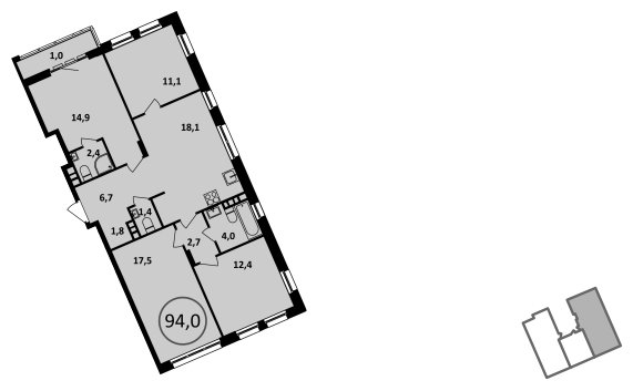 4-комнатная квартира без отделки, 94 м2, 3 этаж, сдача 4 квартал 2022 г., ЖК Испанские кварталы, корпус 5.3 - объявление 1409490 - фото №1