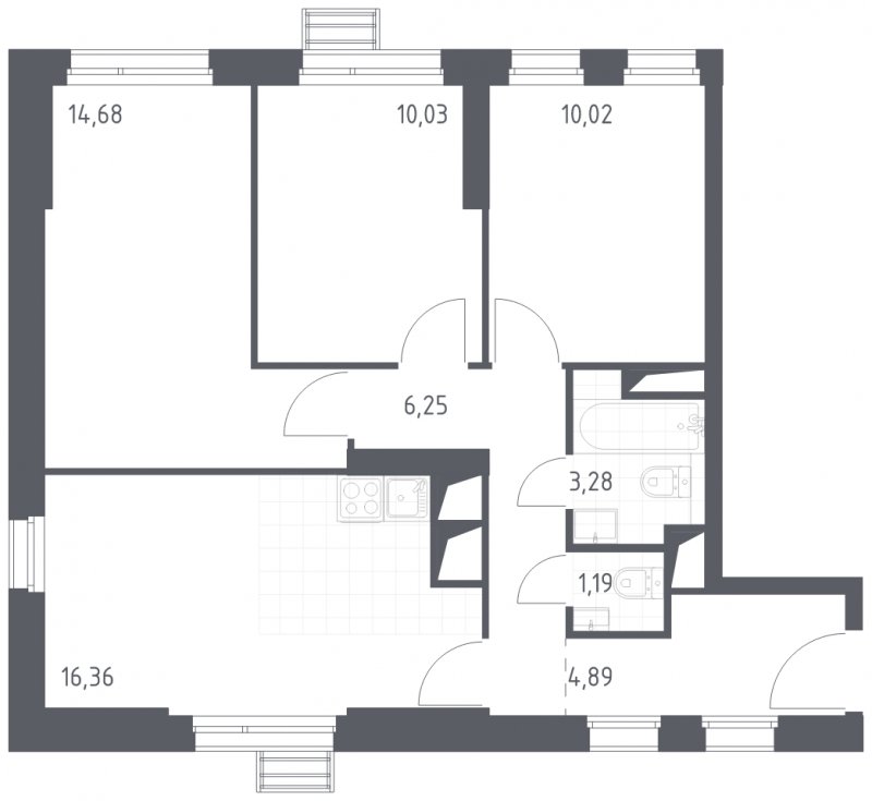 3-комнатные апартаменты с полной отделкой, 66.7 м2, 3 этаж, сдача 4 квартал 2023 г., ЖК Квартал Спутник, корпус 15 - объявление 1608300 - фото №1