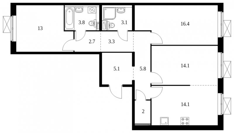 3-комнатная квартира с полной отделкой, 83.4 м2, 5 этаж, сдача 4 квартал 2023 г., ЖК Восточное Бутово, корпус 15 - объявление 1652982 - фото №1