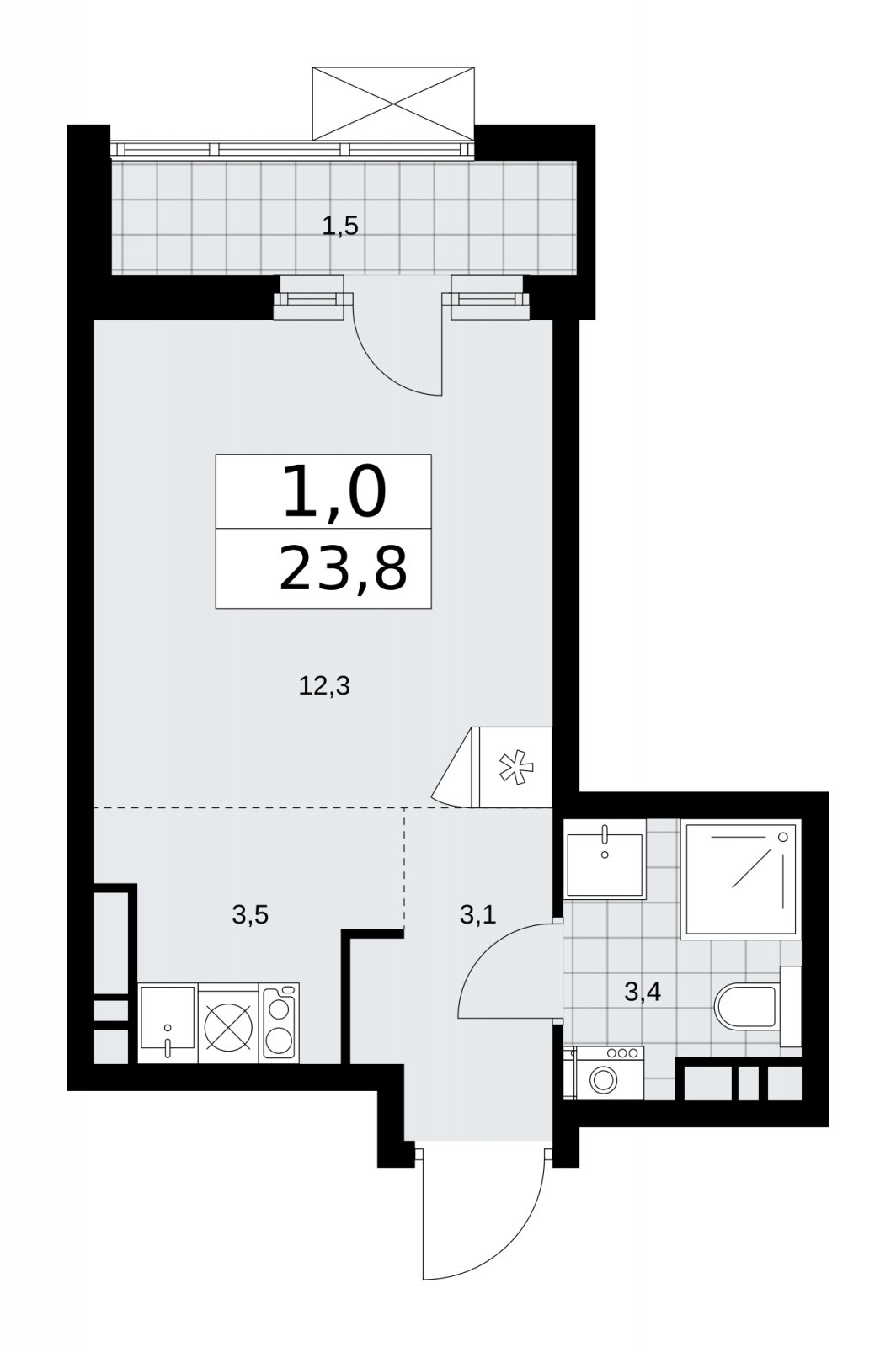 Студия с частичной отделкой, 23.8 м2, 10 этаж, сдача 2 квартал 2026 г., ЖК Прокшино, корпус 10.1.5 - объявление 2227874 - фото №1