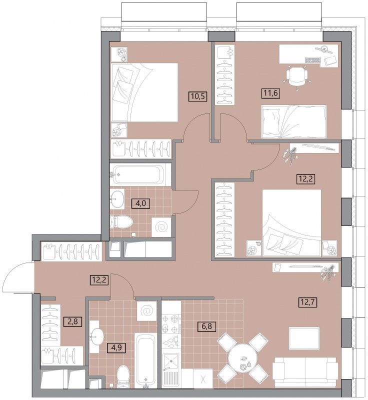 4-комнатная квартира (евро) без отделки, 77.73 м2, 4 этаж, дом сдан, ЖК Вестердам, корпус 3 - объявление 1522254 - фото №1