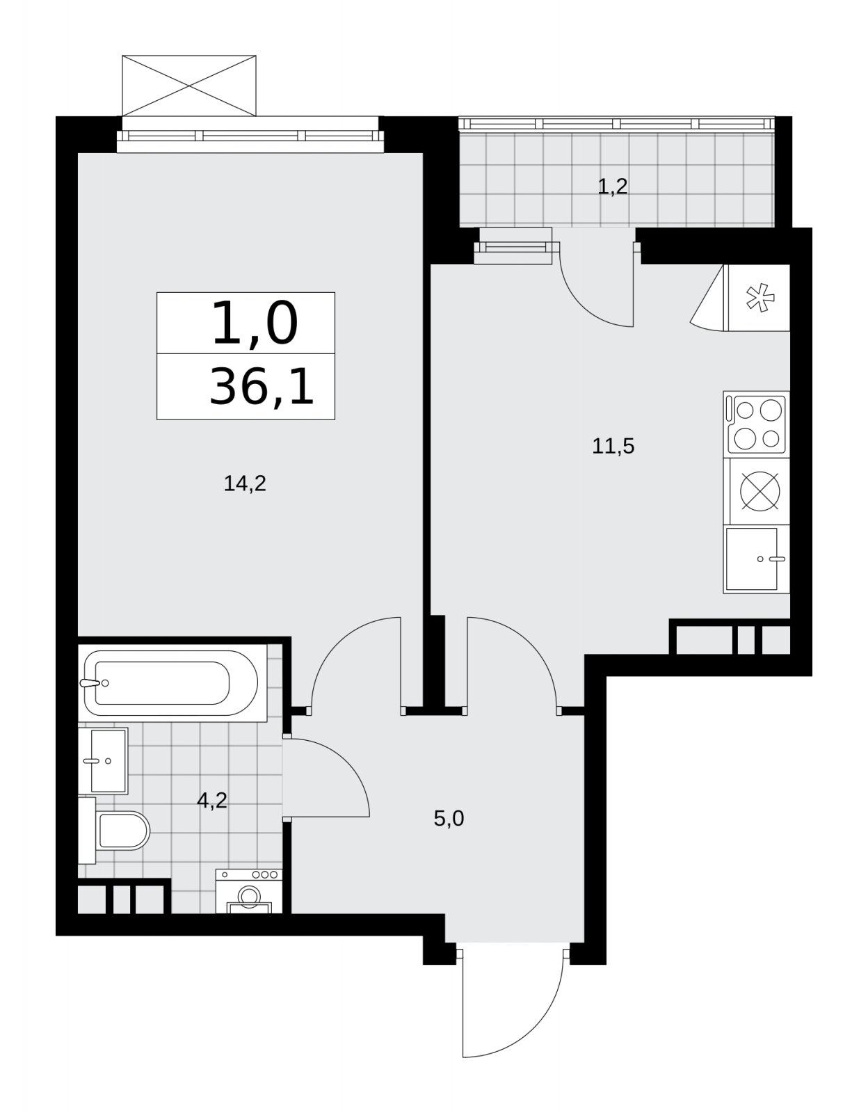1-комнатная квартира без отделки, 36.1 м2, 6 этаж, сдача 1 квартал 2026 г., ЖК Прокшино, корпус 10.1.2 - объявление 2227004 - фото №1