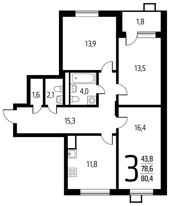 3-комнатная квартира с полной отделкой, 80.4 м2, 6 этаж, дом сдан, ЖК Новые Ватутинки. Центральный, корпус 9/1/1.2 - объявление 1674916 - фото №1