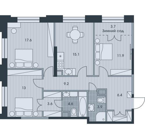 3-комнатная квартира с частичной отделкой, 89.8 м2, 31 этаж, дом сдан, ЖК EVER, корпус 3 - объявление 2331727 - фото №1
