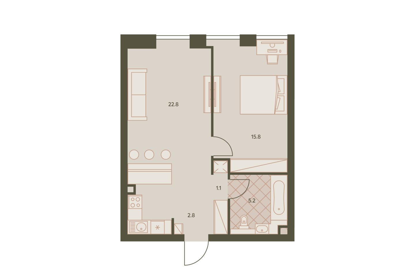 2-комнатная квартира с частичной отделкой, 47.7 м2, 12 этаж, сдача 4 квартал 2023 г., ЖК Eniteo, корпус 2 - объявление 2281070 - фото №1