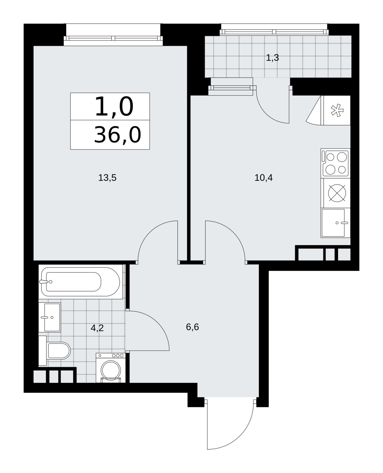 1-комнатная квартира с частичной отделкой, 36 м2, 7 этаж, сдача 2 квартал 2026 г., ЖК Дзен-кварталы, корпус 3.6 - объявление 2242646 - фото №1