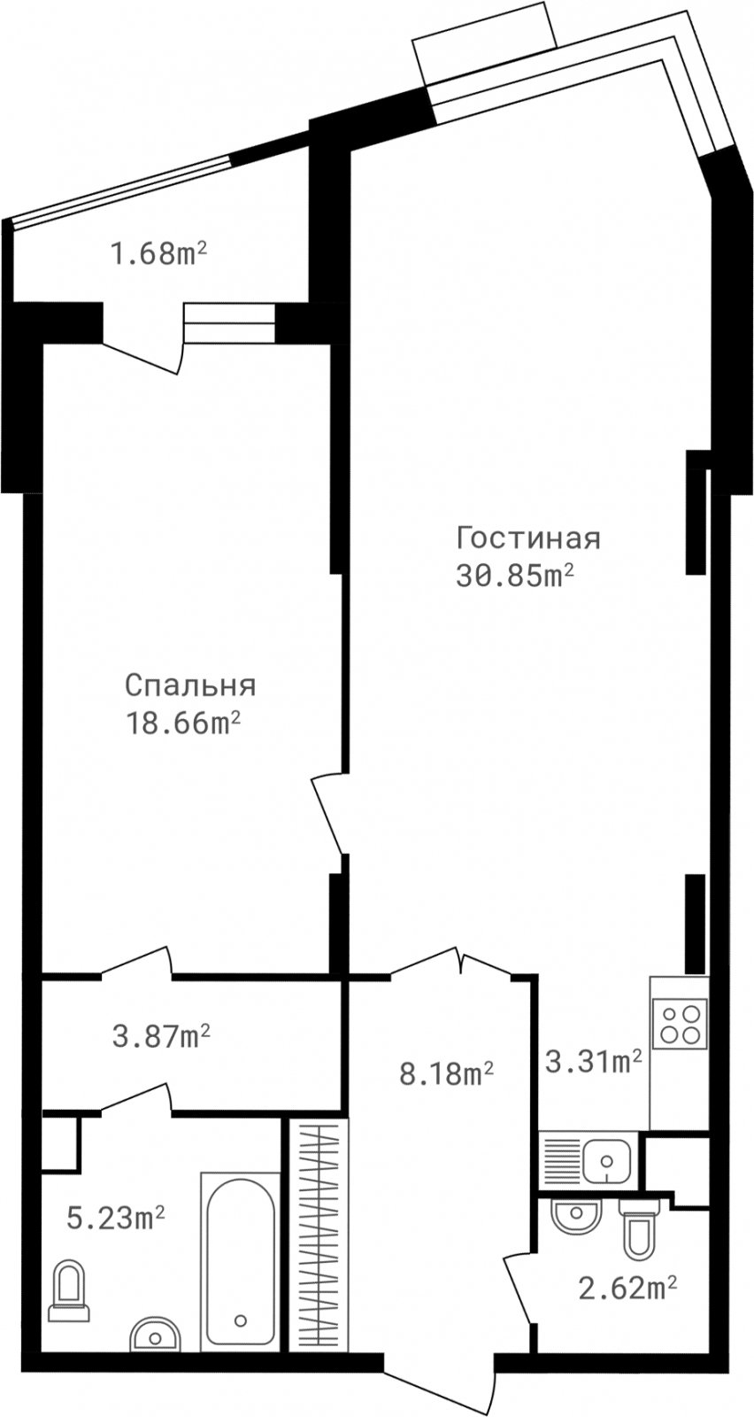 2-комнатная квартира (евро) без отделки, 74.4 м2, 3 этаж, дом сдан, ЖК Клубный дом Точка отсчета, корпус 1 - объявление 1980744 - фото №1