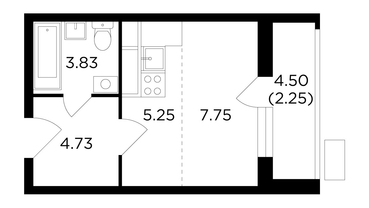 Студия без отделки, 23.81 м2, 7 этаж, дом сдан, ЖК VESNA, корпус 3 - объявление 2007527 - фото №1