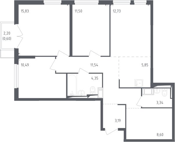 4-комнатная квартира с полной отделкой, 88.1 м2, 7 этаж, сдача 3 квартал 2024 г., ЖК Томилино Парк, корпус 5.2 - объявление 2067555 - фото №1