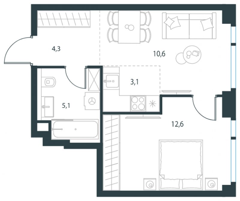 2-комнатная квартира с частичной отделкой, 35.7 м2, 27 этаж, сдача 4 квартал 2024 г., ЖК Level Мичуринский, корпус 5 - объявление 1693698 - фото №1