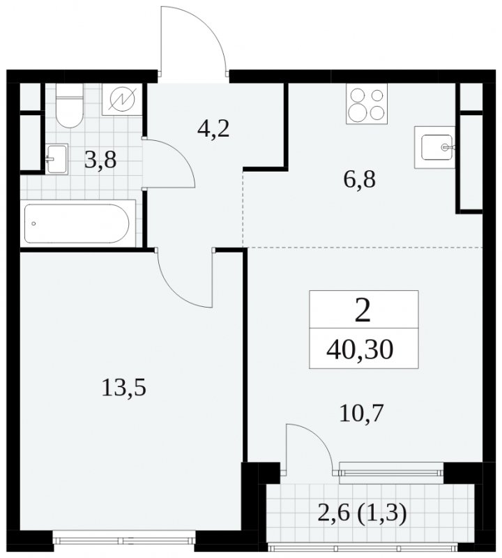 2-комнатная квартира (евро) без отделки, 40.3 м2, 27 этаж, сдача 2 квартал 2025 г., ЖК Южные сады, корпус 2.3 - объявление 1758275 - фото №1