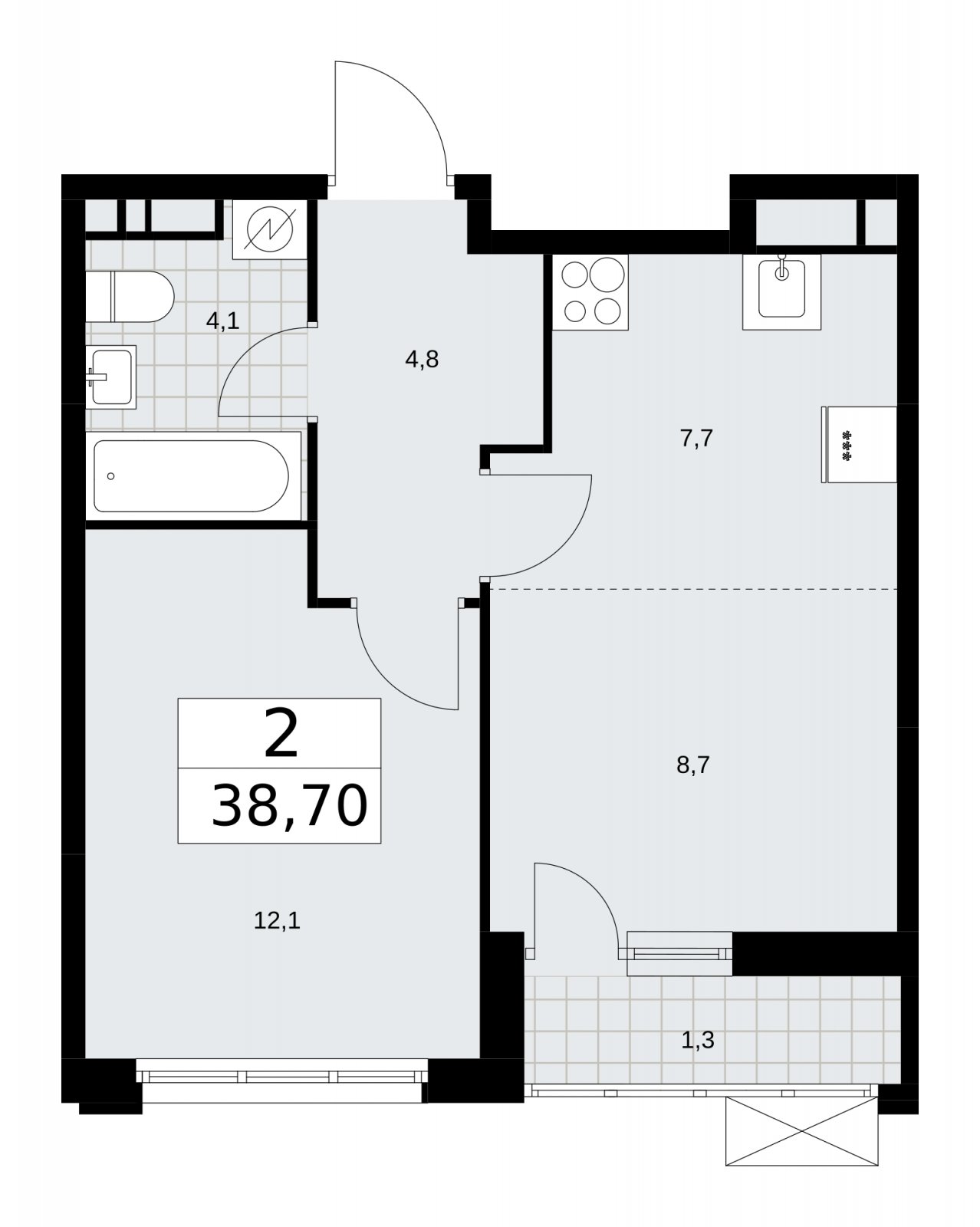 2-комнатная квартира (евро) без отделки, 38.7 м2, 16 этаж, сдача 3 квартал 2025 г., ЖК Скандинавия, корпус 28.1 - объявление 2201862 - фото №1