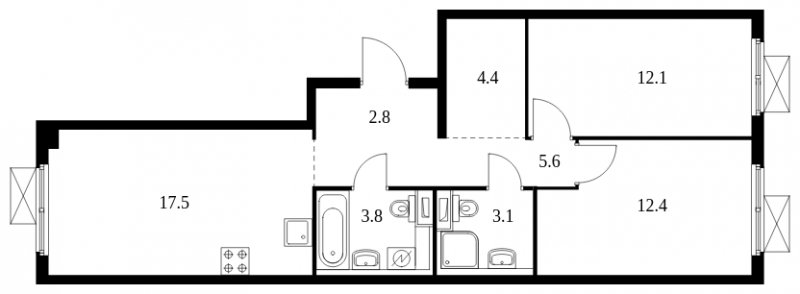 2-комнатная квартира с полной отделкой, 61.7 м2, 12 этаж, сдача 1 квартал 2025 г., ЖК Середневский лес, корпус 3.2 - объявление 2284414 - фото №1