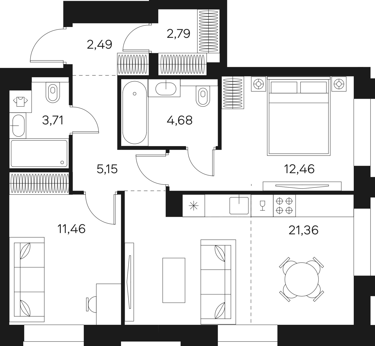 2-комнатная квартира без отделки, 64.1 м2, 3 этаж, сдача 4 квартал 2024 г., ЖК FØRST, корпус 1 - объявление 1942341 - фото №1