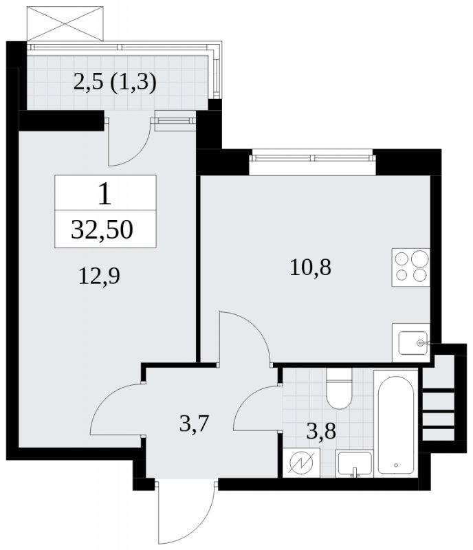 1-комнатная квартира без отделки, 32.5 м2, 15 этаж, сдача 1 квартал 2025 г., ЖК Прокшино, корпус 5.2.1 - объявление 1751078 - фото №1