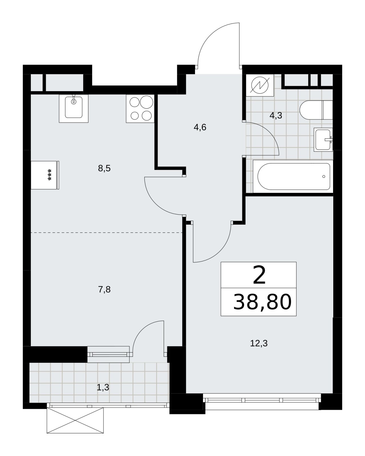 2-комнатная квартира (евро) без отделки, 38.8 м2, 13 этаж, сдача 3 квартал 2025 г., ЖК Скандинавия, корпус 28.1 - объявление 2201922 - фото №1