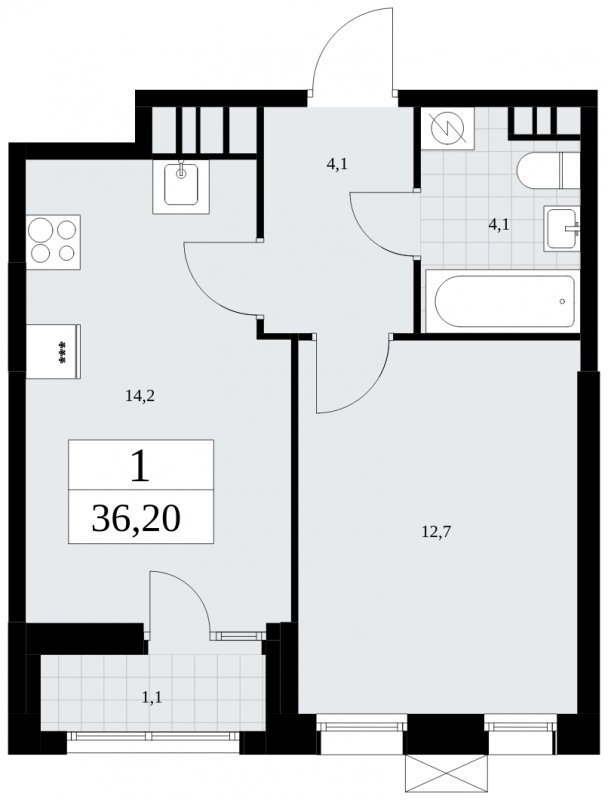 1-комнатная квартира без отделки, 36.2 м2, 6 этаж, сдача 1 квартал 2025 г., ЖК Дзен-кварталы, корпус 1.3 - объявление 1895855 - фото №1