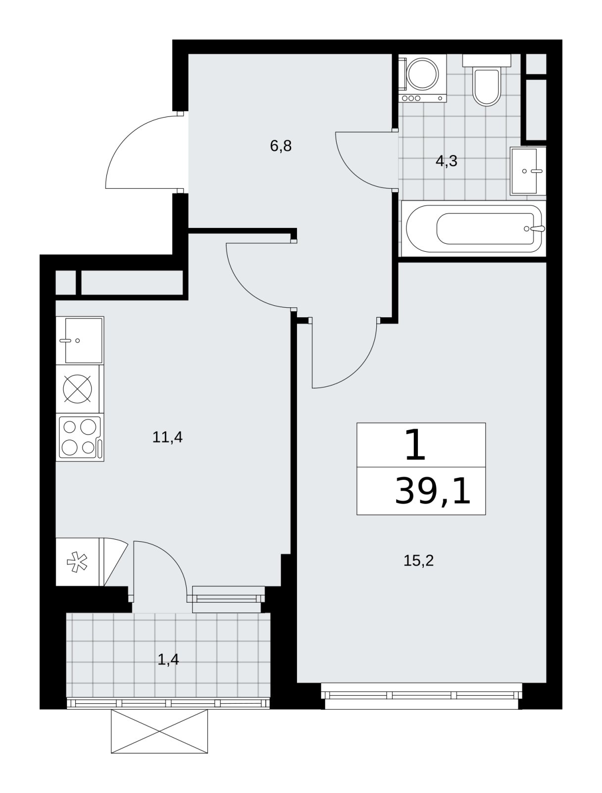 1-комнатная квартира без отделки, 39.1 м2, 15 этаж, сдача 1 квартал 2026 г., ЖК Прокшино, корпус 11.2.2 - объявление 2270163 - фото №1
