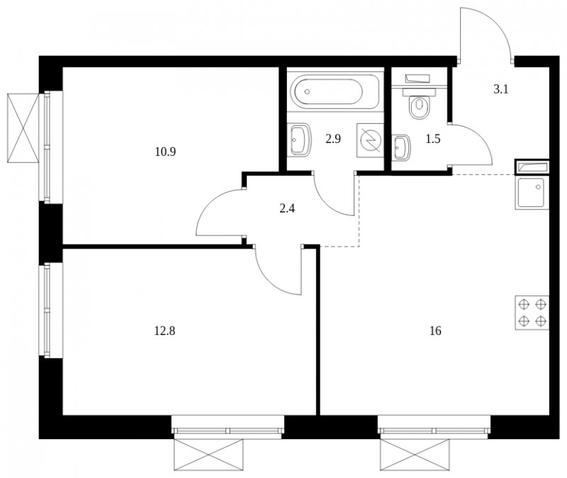 2-комнатная квартира с полной отделкой, 49.6 м2, 3 этаж, сдача 2 квартал 2024 г., ЖК Бунинские луга, корпус 3.7.2 - объявление 1716497 - фото №1