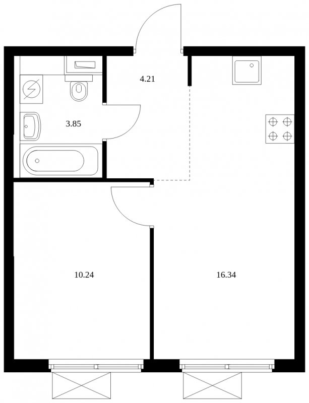 1-комнатная квартира с полной отделкой, 34.64 м2, 24 этаж, сдача 4 квартал 2024 г., ЖК Матвеевский Парк, корпус 1.2 - объявление 1964817 - фото №1