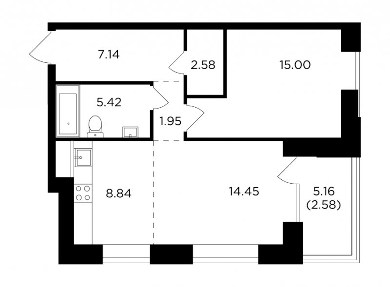 2-комнатная квартира без отделки, 57.96 м2, 3 этаж, сдача 4 квартал 2023 г., ЖК FORIVER, корпус 6 - объявление 1440536 - фото №1