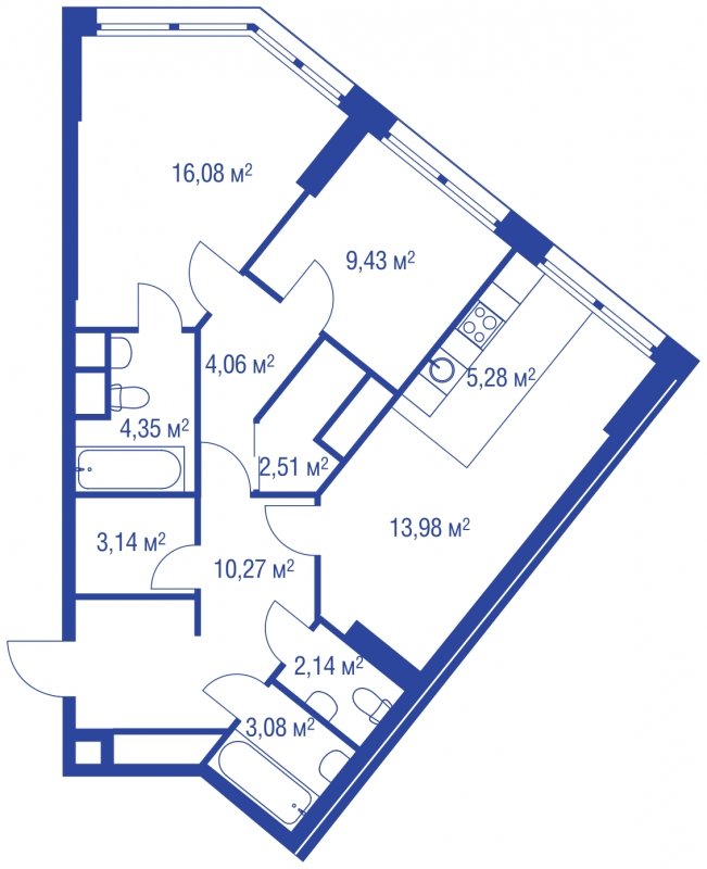 3-комнатная квартира (евро) без отделки, 74.32 м2, 5 этаж, сдача 4 квартал 2023 г., ЖК iLove, корпус 3 - объявление 1269049 - фото №1