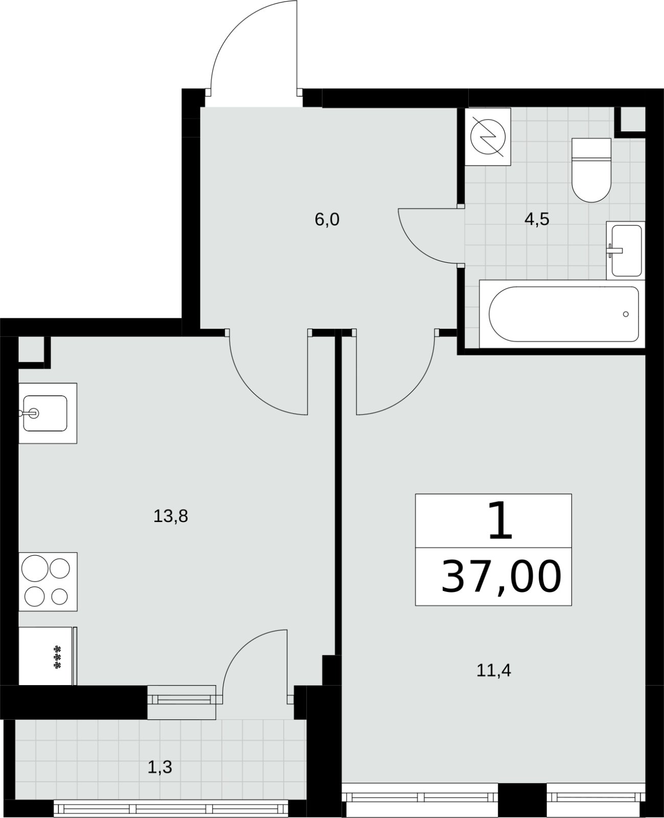1-комнатная квартира без отделки, 37 м2, 2 этаж, сдача 3 квартал 2026 г., ЖК Родные кварталы, корпус 3.1 - объявление 2378265 - фото №1