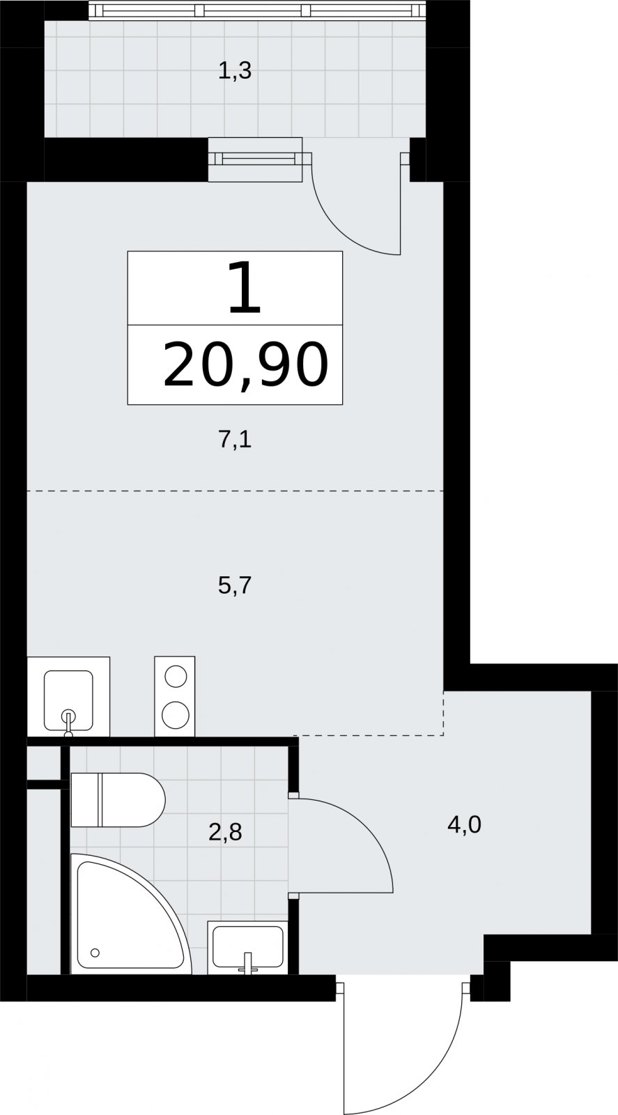 Студия с полной отделкой, 20.9 м2, 4 этаж, сдача 4 квартал 2026 г., ЖК Родные кварталы, корпус 1.2 - объявление 2318089 - фото №1
