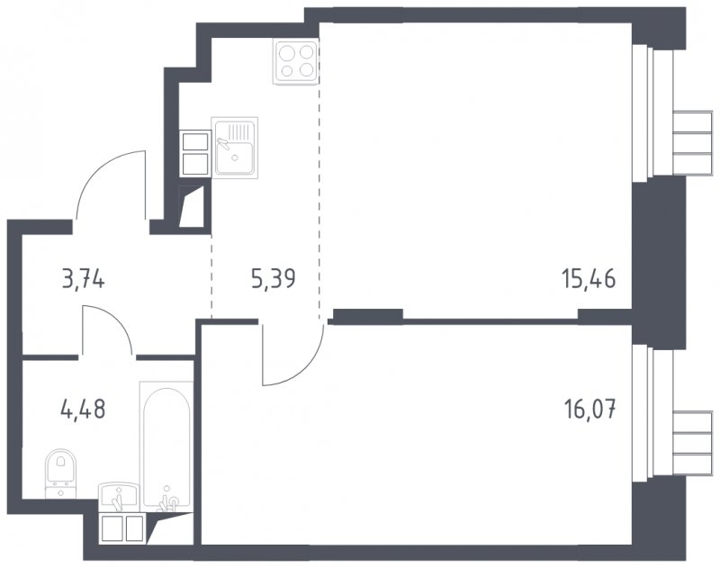 2-комнатные апартаменты с полной отделкой, 45.14 м2, 8 этаж, сдача 1 квартал 2023 г., ЖК Тропарево Парк, корпус 1.1 - объявление 1755366 - фото №1