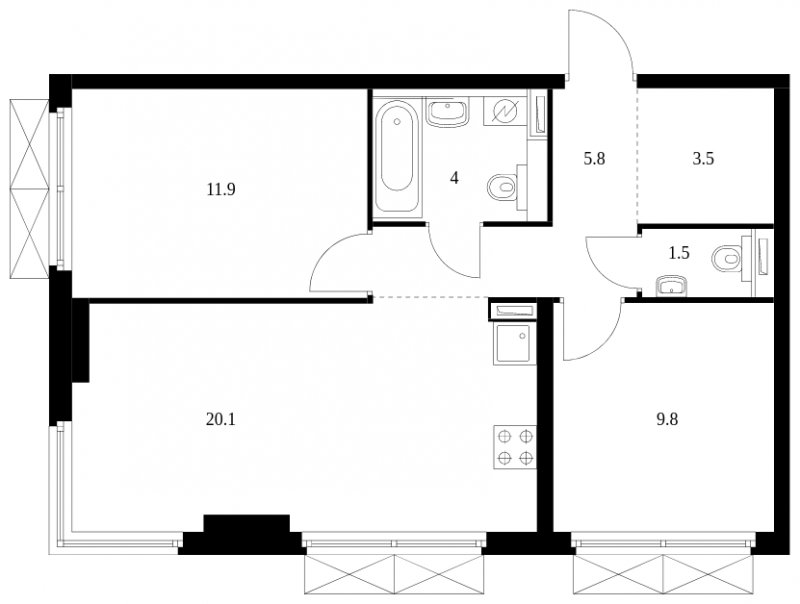 2-комнатная квартира с полной отделкой, 56.1 м2, 2 этаж, сдача 3 квартал 2023 г., ЖК Западный порт, корпус 2.2.2 - объявление 1782881 - фото №1