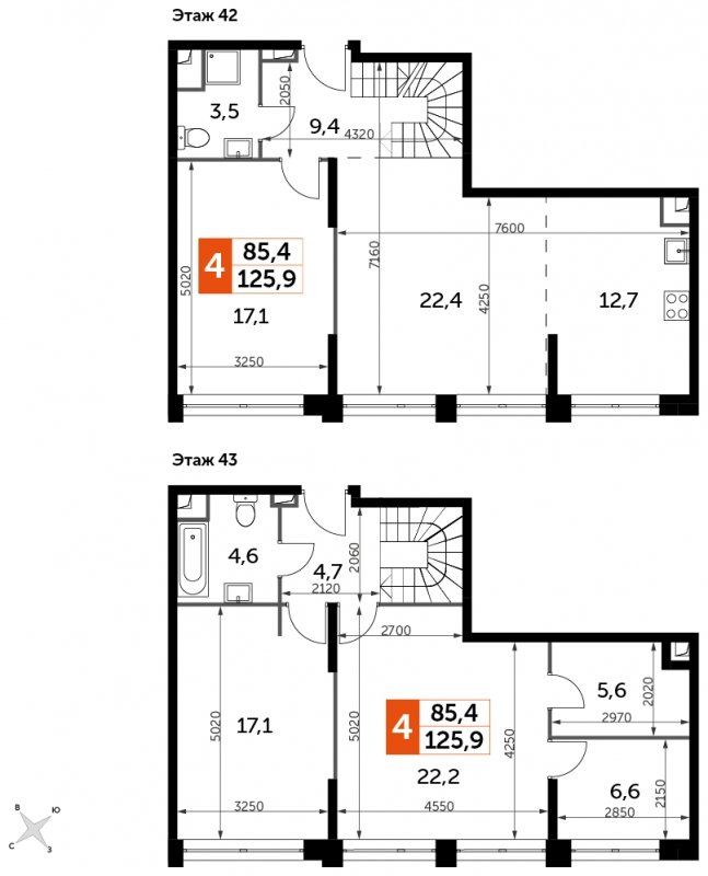 5-комнатная квартира без отделки, 125.9 м2, 42 этаж, сдача 1 квартал 2023 г., ЖК Sydney City, корпус 3 - объявление 1710690 - фото №1