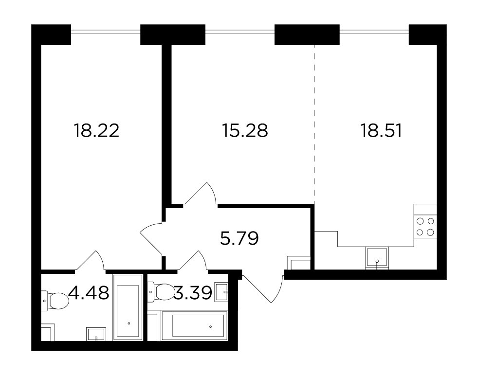 2-комнатная квартира без отделки, 65.67 м2, 14 этаж, дом сдан, ЖК FORIVER, корпус 9 - объявление 2371358 - фото №1