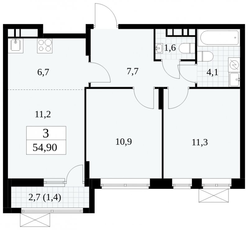 3-комнатная квартира (евро) без отделки, 54.9 м2, 17 этаж, сдача 1 квартал 2025 г., ЖК Прокшино, корпус 5.2.5 - объявление 1900974 - фото №1