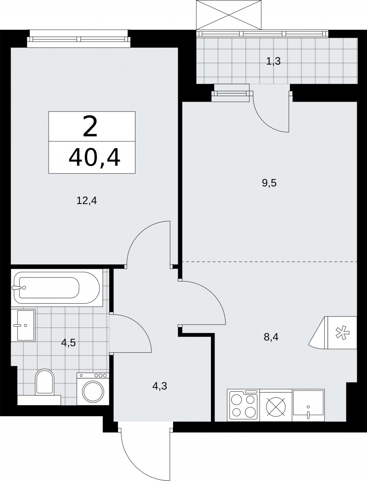 2-комнатная квартира (евро) без отделки, 40.4 м2, 2 этаж, сдача 2 квартал 2026 г., ЖК Бунинские кварталы, корпус 7.3 - объявление 2313595 - фото №1