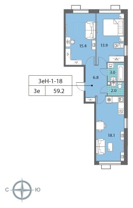 2-комнатная квартира 3 м2, 12 этаж, сдача 4 квартал 2022 г., ЖК Лучи, корпус 12 - объявление 1693501 - фото №1