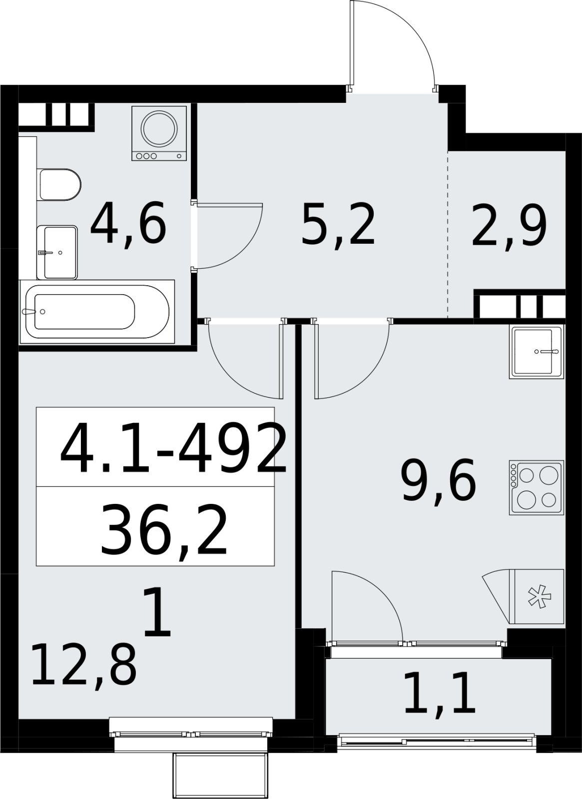 1-комнатная квартира с полной отделкой, 36.2 м2, 15 этаж, сдача 2 квартал 2027 г., ЖК Южные сады, корпус 4.1.2 - объявление 2392997 - фото №1