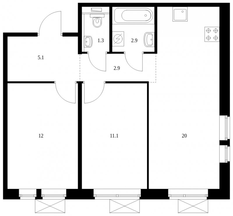2-комнатная квартира с полной отделкой, 55.3 м2, 1 этаж, сдача 3 квартал 2023 г., ЖК Ильинские Луга, корпус 14 - объявление 1680490 - фото №1