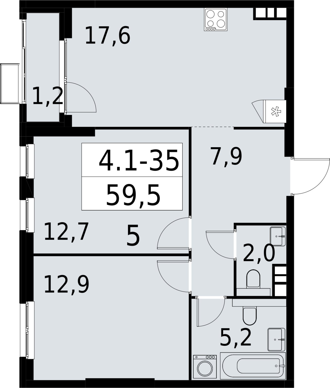 2-комнатная квартира с полной отделкой, 59.5 м2, 7 этаж, сдача 2 квартал 2027 г., ЖК Южные сады, корпус 4.1.1 - объявление 2392576 - фото №1
