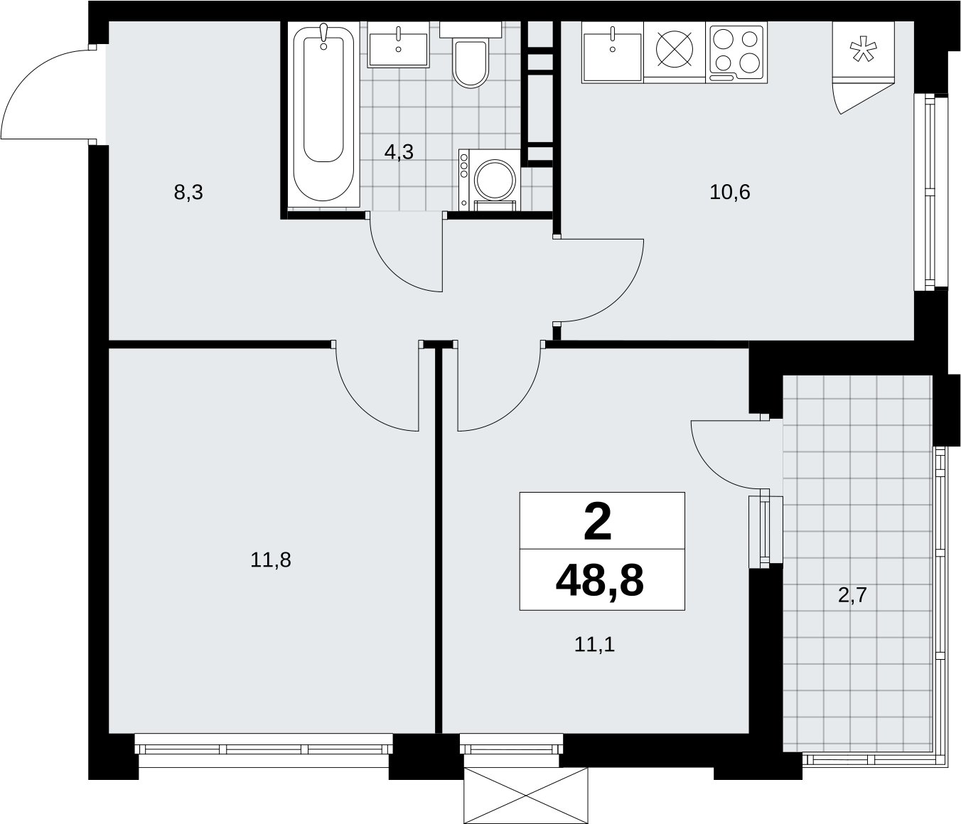 2-комнатная квартира без отделки, 48.8 м2, 19 этаж, сдача 4 квартал 2026 г., ЖК Скандинавия, корпус 2.18.1.3 - объявление 2350916 - фото №1