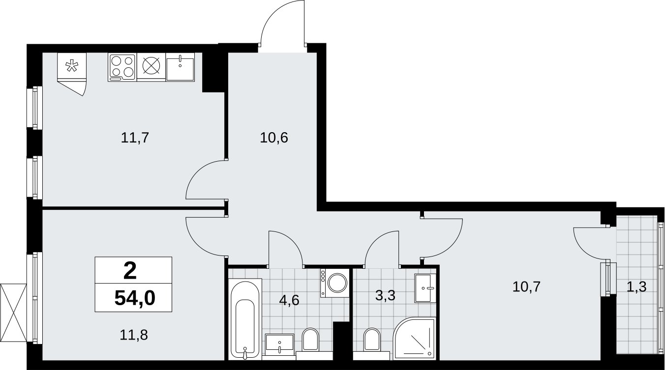 2-комнатная квартира без отделки, 54 м2, 3 этаж, сдача 2 квартал 2026 г., ЖК Бунинские кварталы, корпус 9.1 - объявление 2323529 - фото №1