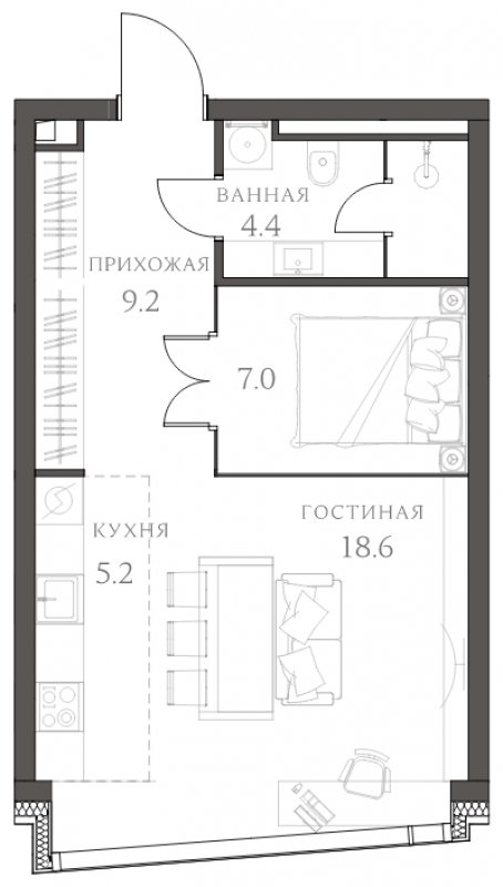 1-комнатные апартаменты без отделки, 44.4 м2, 11 этаж, сдача 4 квартал 2024 г., ЖК AHEAD, корпус 1 - объявление 1893870 - фото №1