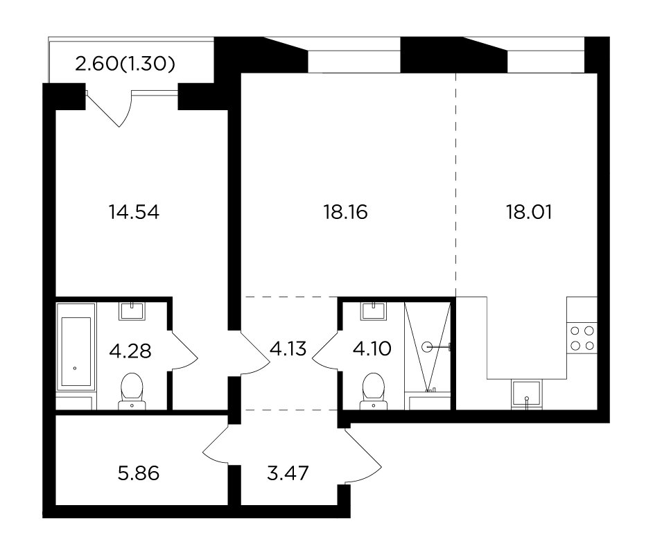 2-комнатная квартира с частичной отделкой, 73.85 м2, 13 этаж, дом сдан, ЖК FORIVER, корпус 8 - объявление 2371318 - фото №1